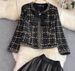 Women's Clothing Tweed Two-Piece Set - Single-Breasted Jacket & High-Waisted A-Line Skirt (Black, S-XXL)_ecoleips.com