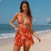Women's European American Style Tie Dye Beaded Chain Bikini Two Piece Set with Bodycon Long Skirt Sexy Printed Beach Vacation Swimsuit_ecoleips.com