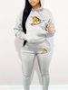 Women's Autumn And Winter Casual Fashion Bear Zipper Cartoon Pattern Printed Thick Fleece Warm Hooded Sweatshirt+sports Pants Set-751_ecoleips.com