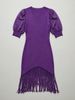 Breathable V Neck Chiffon Puff Sleeve Fringe Hem Loose Rib Knit Dress_ecoleips.com