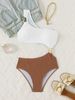 Women's Clothing One Shoulder One Piece Swimsuit Metal Ring Contrast Color Stitching Bikini Swimsuit Set_ecoleips.com