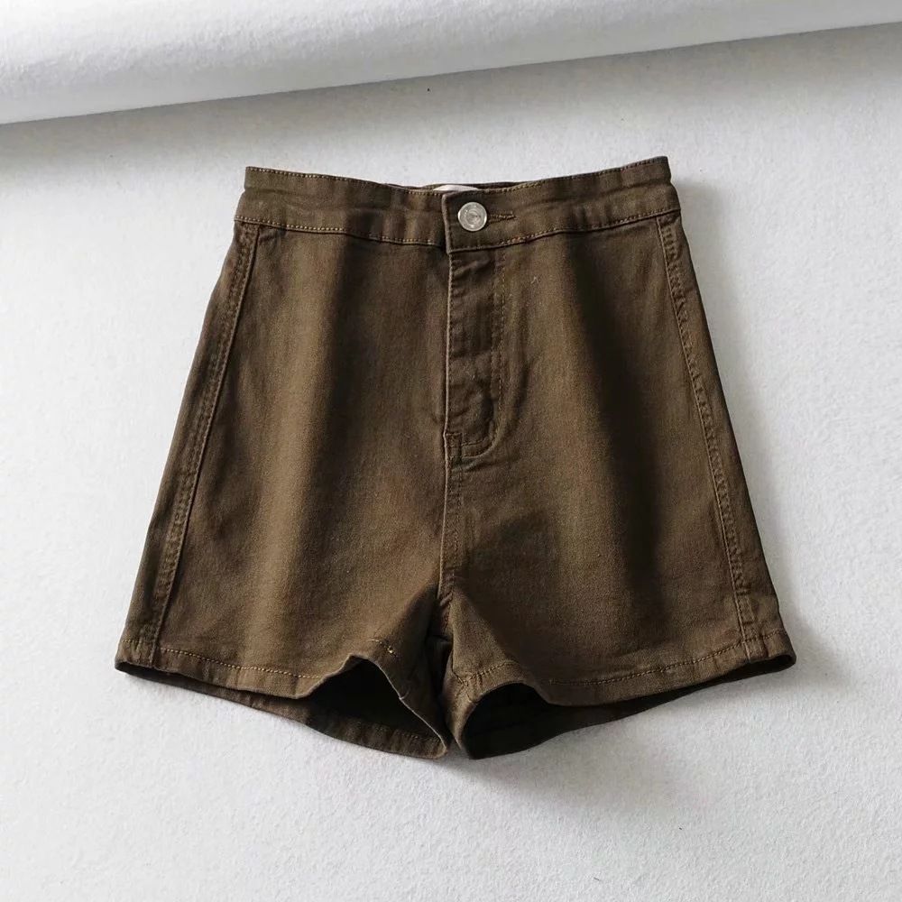2025s Peach Butt Denim Shorts For Women Summer Solid Color Slim Fit High Waist Elastic Casual A-line Hot Pants_ecoleips.com