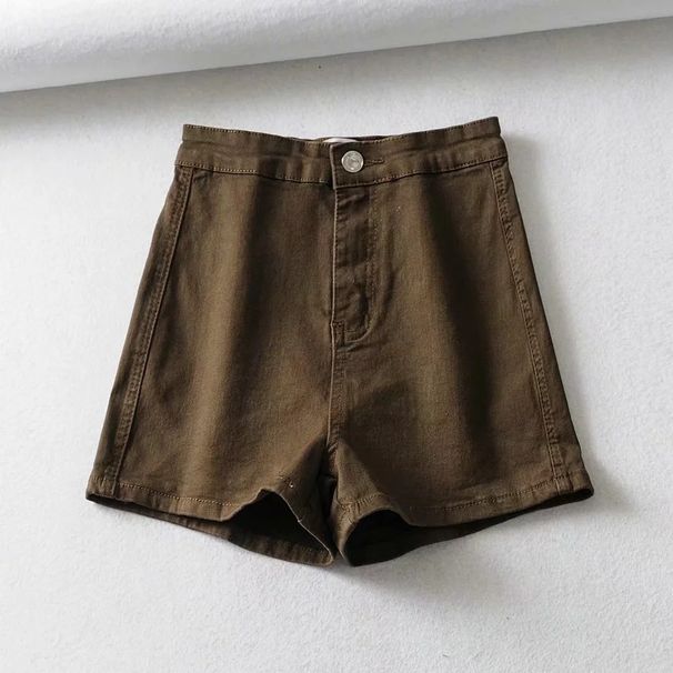 2025s Peach Butt Denim Shorts For Women Summer Solid Color Slim Fit High Waist Elastic Casual A-line Hot Pants_ecoleips.com