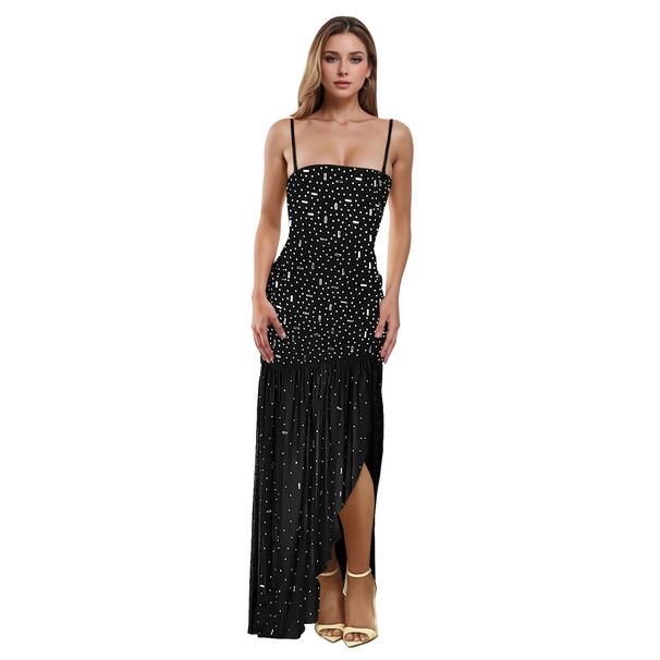 Women's Clothing Summer Sexy Hot Diamond Sling Slit Dress_ecoleips.com