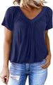 Cross-border Foreign Trade European And American Clothing T-shirt, New Casual Pleated Solid Color V-neck_ecoleips.com