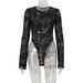 Fashion Sexy Women's Lace Jacquard Perspective Slim Long Sleeve Spice Girls Ladies Onesie_ecoleips.com