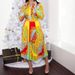 Women's Lapel Long Sleeve High Waist Slim Large Size Printed Casual Skirt Dress_ecoleips.com