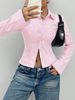 Women's Sexy Casual Versatile V Neck Striped Long Sleeve Shirt Top European American Style_ecoleips.com