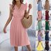 2026 Spring/Summer European And American Casual Lace V-neck Ruffled Waist Pleated Dress Cross-Border Women's_ecoleips.com