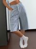 Women's High-End Straight Leg Denim Shorts Blue And White Striped Fashionable Casual High Waist Pants_ecoleips.com