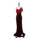 Burgundy Velvet Evening Dress – Strapless Princess Ball Gown With Bow For Banquet & Hosting (XS-XXL)_ecoleips.com