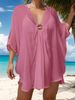 Loose Beach Cover Up V Neck One Size Fits All Irregular Design For Beach Vacations Sun Protection Women's Swimwear_ecoleips.com
