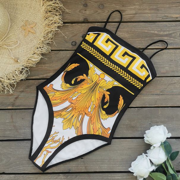 Women's Clothing Triangle One Piece Swimsuit New Tube Top Retro Printed Skirt Two Piece Suit_ecoleips.com