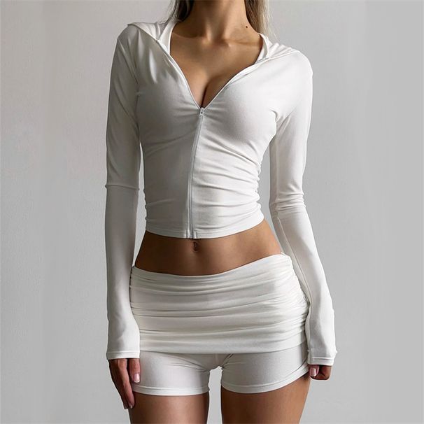 Women's Autumn Hooded Cardigan Top With Pleats Two Piece Set Fashionable Sporty Style New Arrivals_ecoleips.com