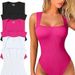 Women's Sleeveless U-Neck Bodysuit Slim Fit Stretchy Jumpsuit In 14 Colors - Black, White, Beige, Coffee, Light Grey, Rose Red, Green, Red, Pink_ecoleips.com