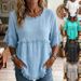 New Women's Casual Loose Fit Shirt Round Neck Pullover Short Sleeve Top Style Fashion_ecoleips.com