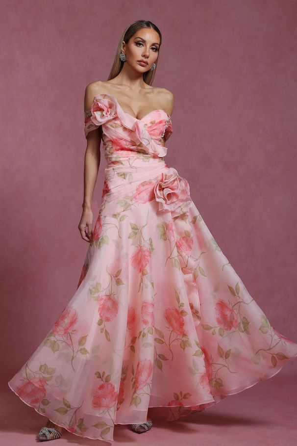 New Arrival French Retro Floral Print Asymmetrical One Shoulder Cinched Waist Casual Dress Women Spring Summer Daily Dress_ecoleips.com