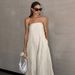 Aria Basics Aria Basics 2026 Summer European And American Sexy Khaki Cotton Linen Strapless For Women, Vacation Casual Ramie A-line Dress_ecoleips.com