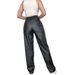 Aria Basics Cross-border Women's Clothing European And American Leather High-waisted Straight Stylish Wide-leg Pants For_ecoleips.com