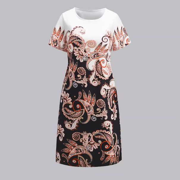 European American Clothing, Fitted Woven Fabric With Digital Positioning Print, Short-sleeved, Fashionable And Elegant,_ecoleips.com