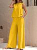 2025 European American Cross-Border Solid Color Elegant Two-Piece Set: Round Neck Vest And Wide-Leg Pants Women's_ecoleips.com