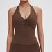 Women's Cross-Over V-Neck Halter Neck Yoga Vest Tight Fitting Brushed Back Sports Top For Outdoor Running Fitness_ecoleips.com