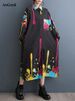 Black Vintage Print Oversized Dress For Women Spring Autumn New Korean Long Sleeve Loose Casual Shirt Dress Elegant Clothes 2026_ecoleips.com