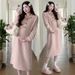 Autumn Winter New Korean Fashion Turn-down Collar Braided Wool Horn Button Maternity Dress_ecoleips.com