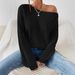 Women's Off-Shoulder Knit Sweater European American Style Solid Color Long Sleeve Loose Fit Cross Border Trade_ecoleips.com