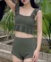 Women's Solid Color Two Piece Swimsuit Slimming Ruffled Sexy Swimwear For Hot Springs New Style Cute_ecoleips.com