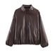 Fashionable Faux Leather Jacket For Women - Stand Collar With Zipper Detail, Streetwear Style, Casual Outerwear (XS/S/M/L, Chestnut)_ecoleips.com