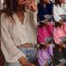 Women's Loose Fashionable V Neck Long Sleeve Shirt Hollow Out Lace Single Breasted Top Spring Autumn_ecoleips.com