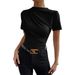 Voya Women's Semi High Neck T-shirt Summer New Style Pullover Solid Color Slim Fit Short Top_ecoleips.com