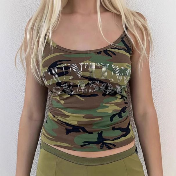 Summer Trendy Women's Sleeveless Vest European American Street Style Cross Border New Arrivals Slim Fit Pullover Short with Letter Print_ecoleips.com