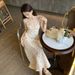 French Style White Floral Strap For Women, Summer Gorgeous Mini Dress, Waist-Cinching Slimming Beach Vacation Long Dress_ecoleips.com