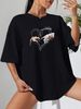 Women's Casual Black T-Shirt round Neck Short Sleeve Cotton Polyester Loose Fit Heart Print Top for Spring/Autumn Summer_ecoleips.com