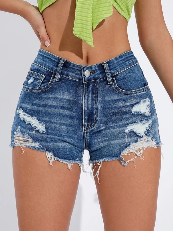 Women's Clothing High Waist Slim Fit Hair Edge Denim Shorts_ecoleips.com