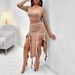 Women's Fashionable Elegant Solid Color Round Neck Long Sleeved Top And Ruffle Skirt Set_ecoleips.com