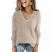 Aria Basics Aria Basics European And American Cross-Border Hot-Selling Women's Long-Sleeve V-Neck Ribbed Brushed Knit Top T-Shirt_ecoleips.com