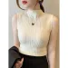 2026 Summer Turtleneck Ribbed Tank Tops Women Camisole Sleeveless Slim Female Stripe Croped Vest Casual Solid Camis Top_ecoleips.com