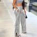 Women's Clothing Autumn/Winter Casual Loose Wide Leg Pants With Rhinestone Pocket Solid Color PU Leather_ecoleips.com