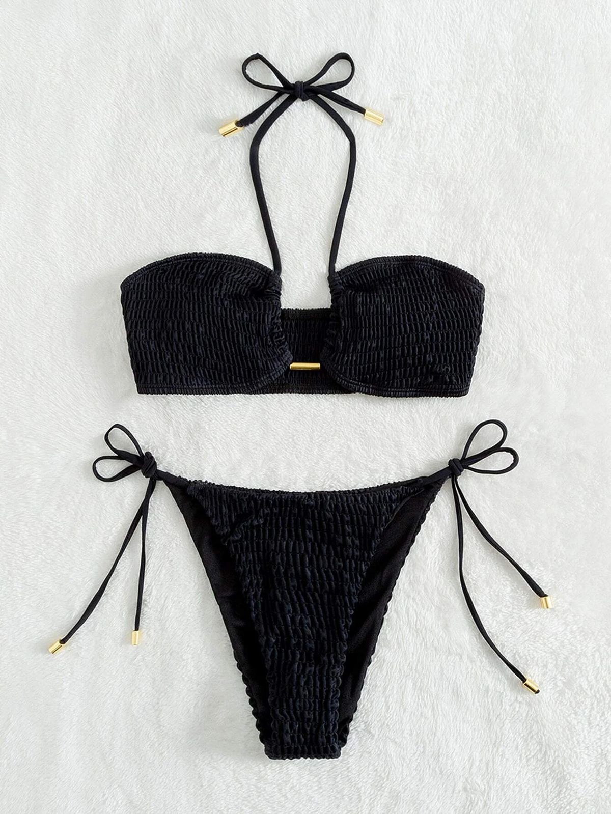 Women's Clothing Stylish Split System Swimsuit For Women Adjustable Tie-Front Bikini Set – High-Stretch Nylon & Quick-Dry Lining (6 Bold Colors)_ecoleips.com