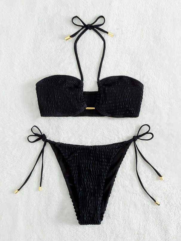 Women's Clothing Stylish Split System Swimsuit For Women Adjustable Tie-Front Bikini Set – High-Stretch Nylon & Quick-Dry Lining (6 Bold Colors)_ecoleips.com