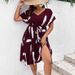 Women's plus Size V Neck Short Sleeve Printed Dress Waist Cinching Summer Style European American New 2026_ecoleips.com