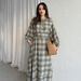 Long-Sleeve Wrap Belt Dress – Minimalist Round Neck Shift Dress With Side Pockets (Olive Green & Navy)_ecoleips.com