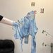 Vintage Tie-Dye Mesh Sunscreen Shirt For Summer Vacation, Irregular Drawstring Long Sleeve Top, Stylish T-Shirt A10676_ecoleips.com