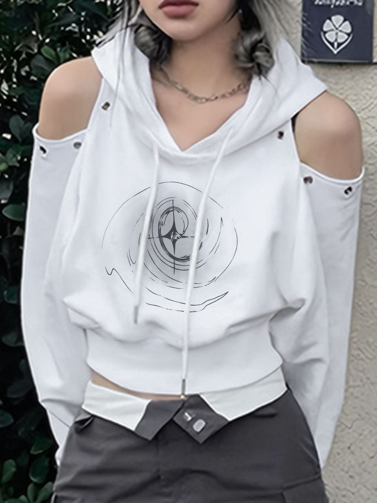Women's Clothing Hip Hop Style Starry Sky Pattern Long Sleeved Hooded Sweatshirt_ecoleips.com