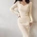 Medium And Long Knitted Sweater Skirt Women's Clothing Autumn And Winter New Temperament Thin Hip-wrapped Dress_ecoleips.com