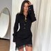 Elegant Black Lace Trim Wrap Dress For Women - Slim Fit Asymmetrical Hem Office To Evening Dress With Belt_ecoleips.com