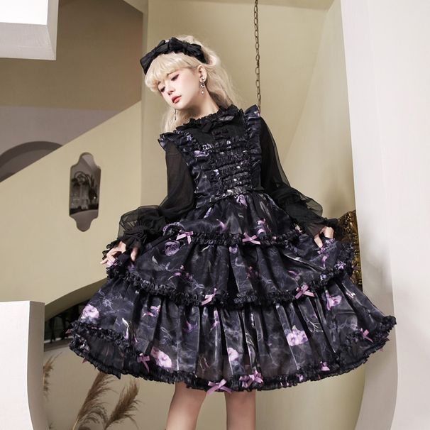Authentic Flowing Firefly Flower OP Light Daily Lolita Dress Girl Soft Sister Two-Piece Set_ecoleips.com
